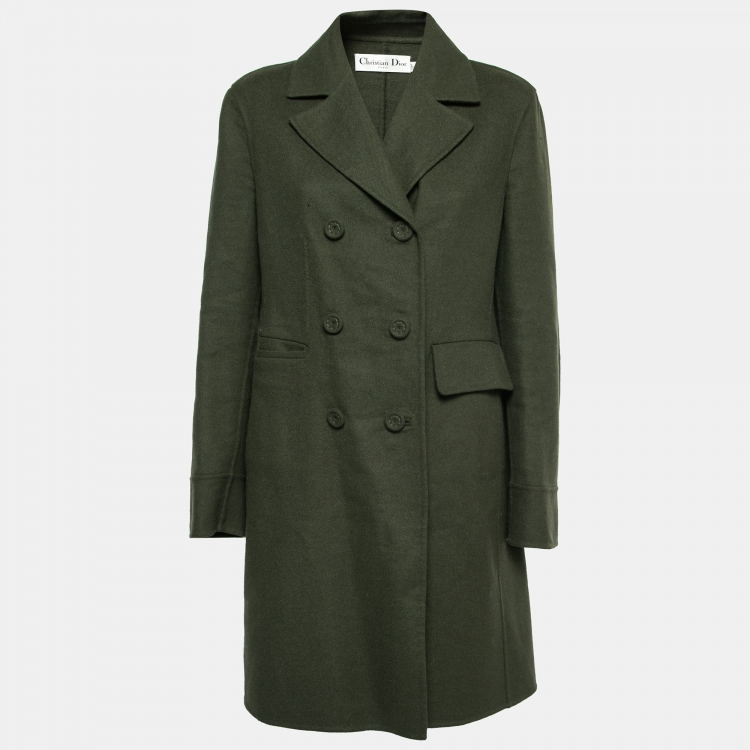 Pre Owned Dior Olive Green Wool & Angora Button Front Belted Coat L