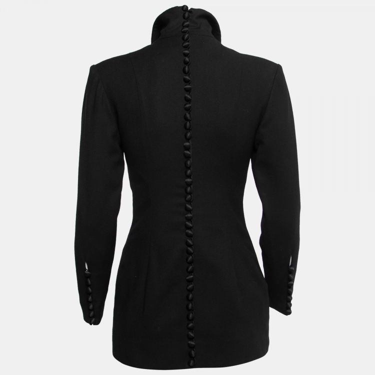 Pre Owned Christian Dior Boutique Vintage Black Wool Velvet Collared Top S
