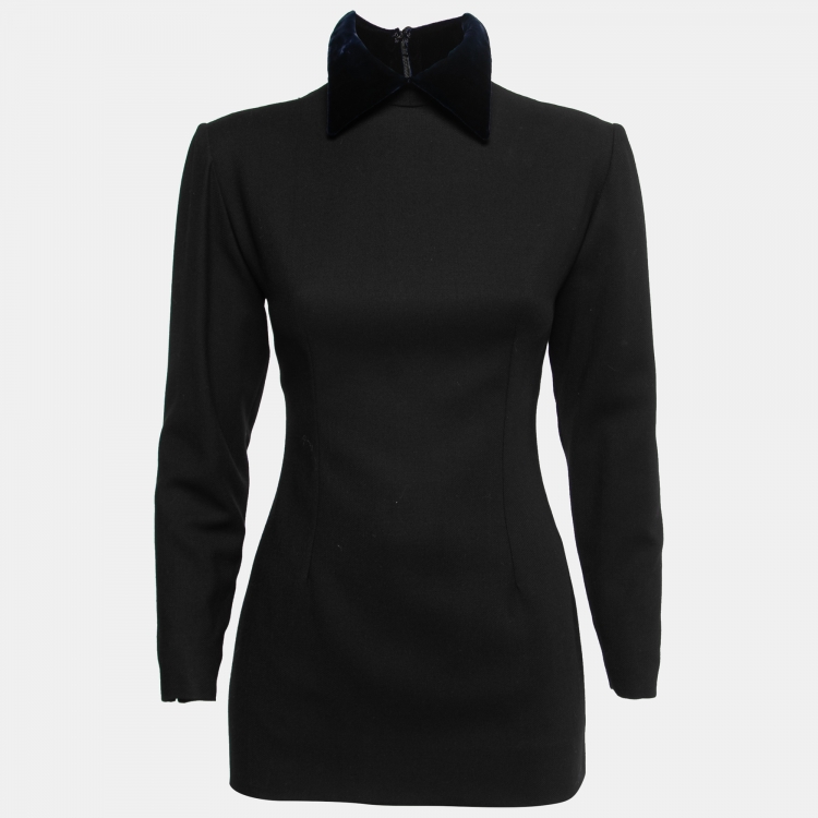 Pre Owned Christian Dior Boutique Vintage Black Wool Velvet Collared Top S