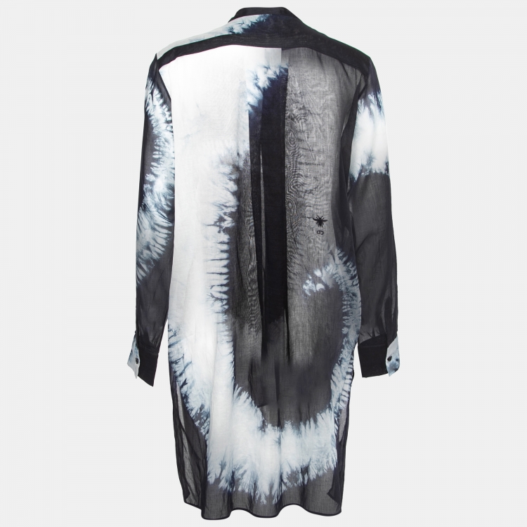 Pre Owned Christian Dior Navy Blue Tie-Dye Effect Cotton Tunic L