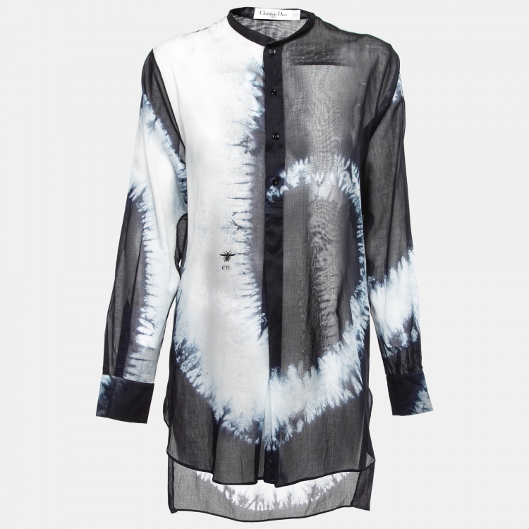Pre Owned Christian Dior Navy Blue Tie-Dye Effect Cotton Tunic L