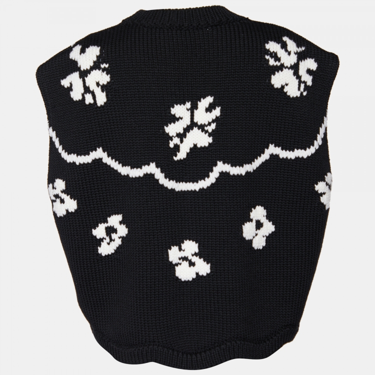 Pre Owned Christian Dior Black Intarsia Knit Scallop Hem Sweater M