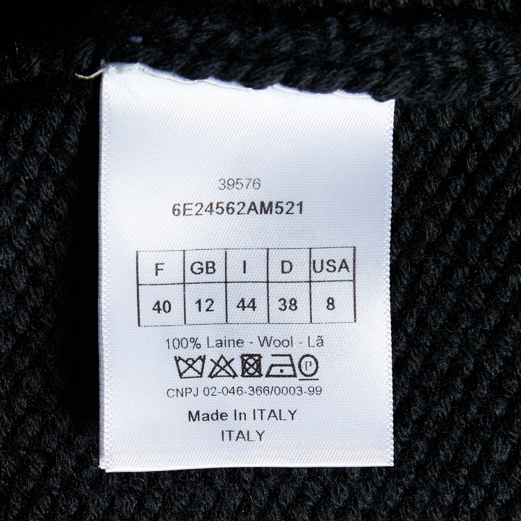 Pre Owned Christian Dior Black Intarsia Knit Scallop Hem Sweater M