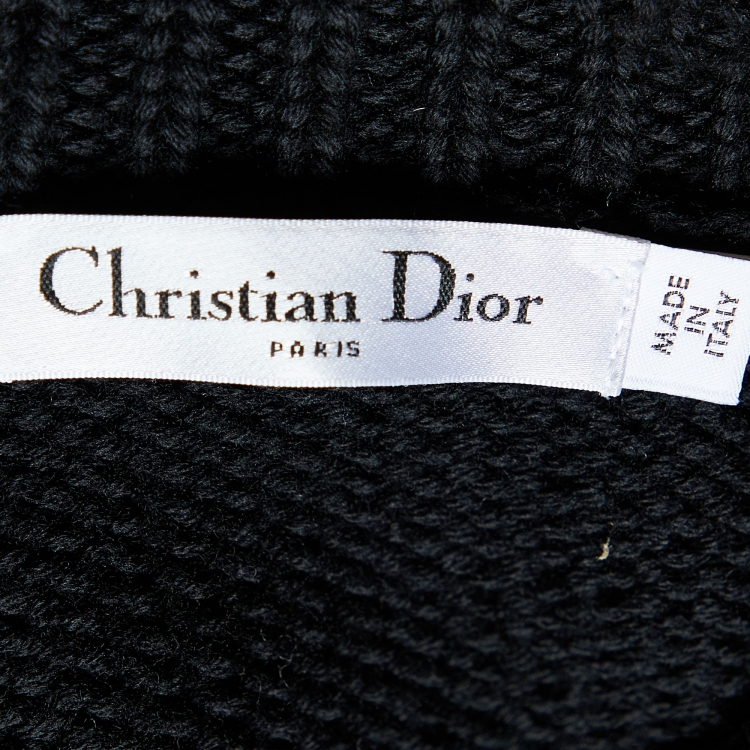 Pre Owned Christian Dior Black Intarsia Knit Scallop Hem Sweater M