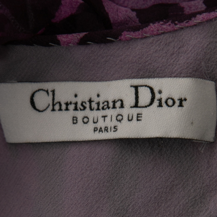 Pre Owned Christian Dior Purple Cheetah Prink Silk-Chiffon Asymmetric Ruffled Dress M