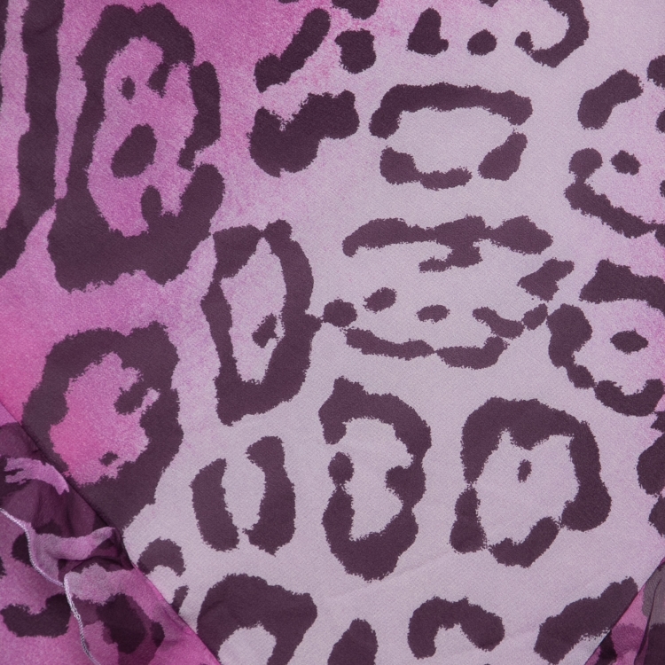 Pre Owned Christian Dior Purple Cheetah Prink Silk-Chiffon Asymmetric Ruffled Dress M