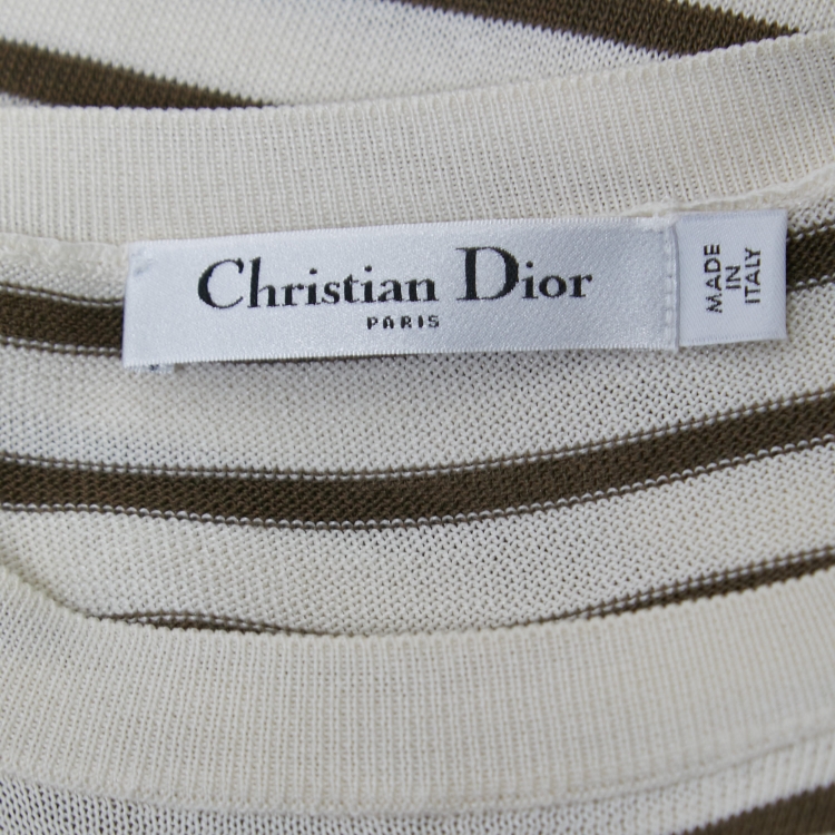 مملوكة مسبقًا Christian Dior Cream & Brown Striped J'adior St-Tropez Knit Top M