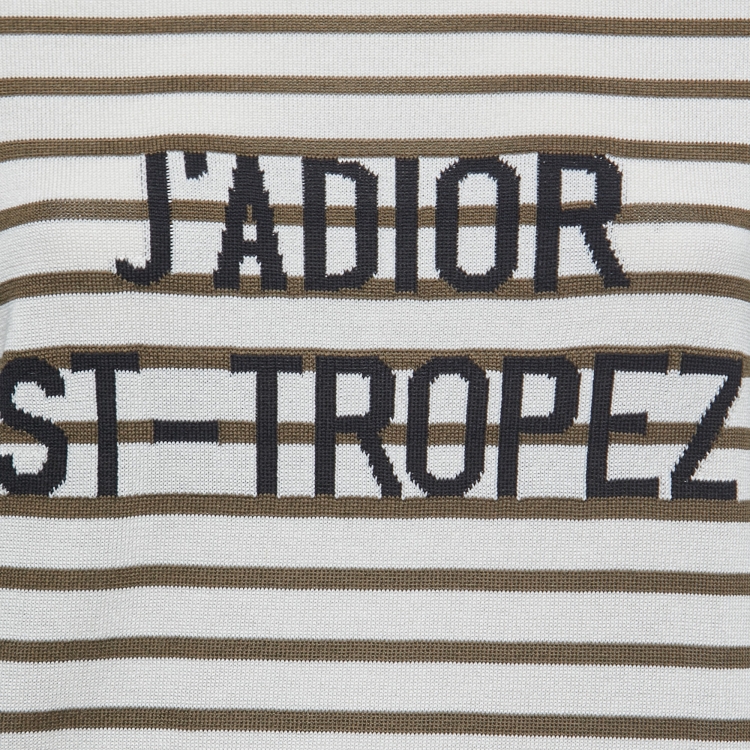 مملوكة مسبقًا Christian Dior Cream & Brown Striped J'adior St-Tropez Knit Top M