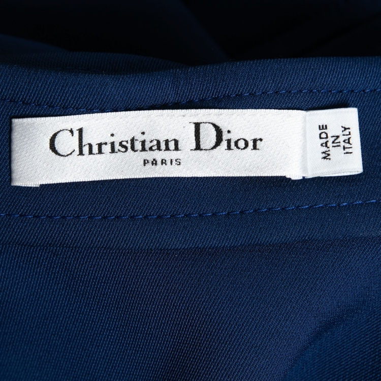 Pre Owned Christian Dior Blue Neoprene Belted Zip-Up Scuba Top S