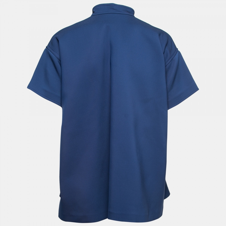 Pre Owned Christian Dior Blue Neoprene Belted Zip-Up Scuba Top S