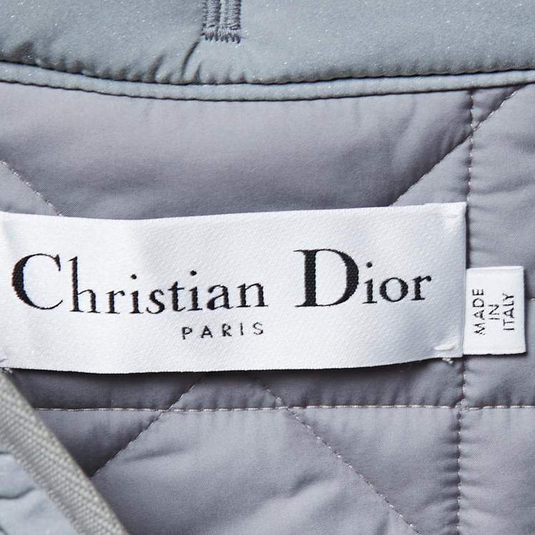 Pre Owned Christian Dior Grey Quilted Technical Taffeta Macrocannage Peacoat Jacket S