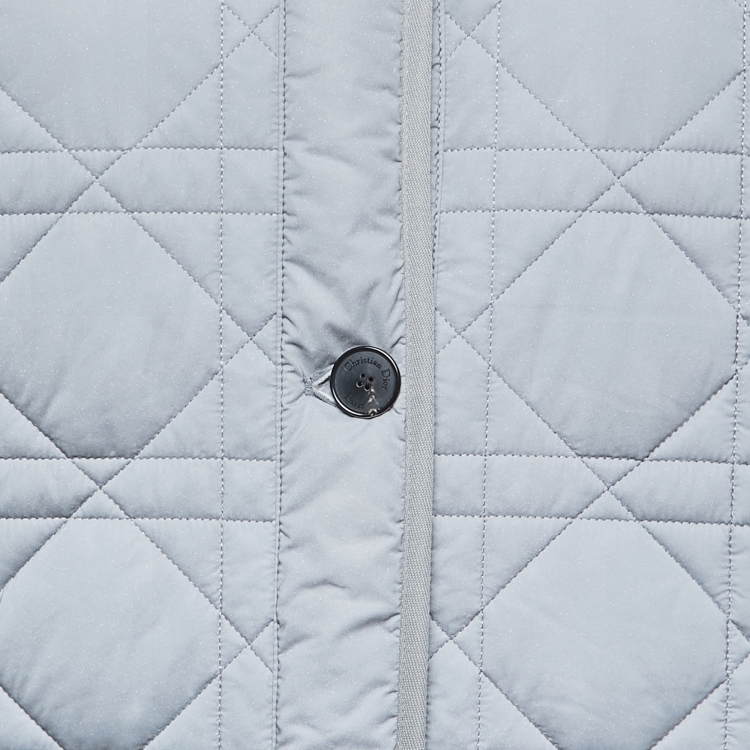 Pre Owned Christian Dior Grey Quilted Technical Taffeta Macrocannage Peacoat Jacket S