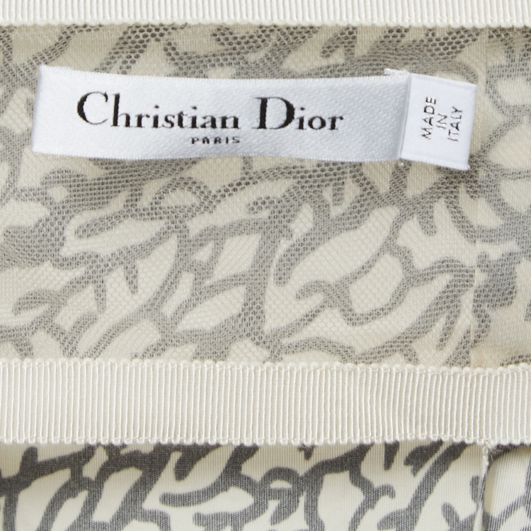 Pre Owned Dior Monochrome Coral Reef Print Cotton Belted Skirt L