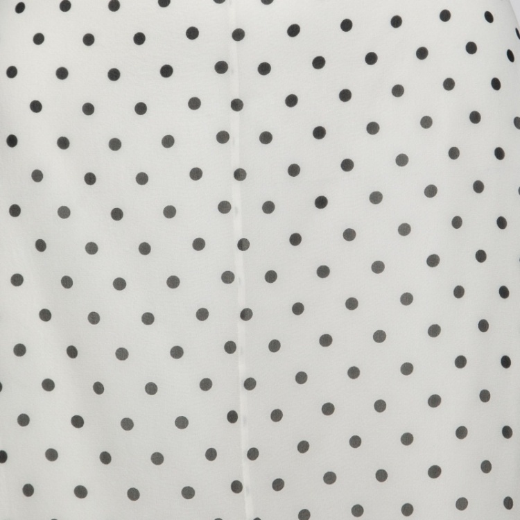 Pre Owned Christian Dior White Polka Dot Silk Chiffon Midi Skirt M