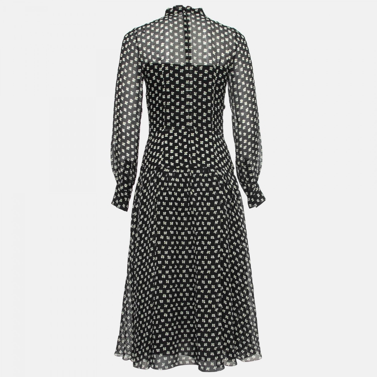 مملوكة مسبقًا Dior Black Floral Printed Silk Button Front Flared Midi Dress S