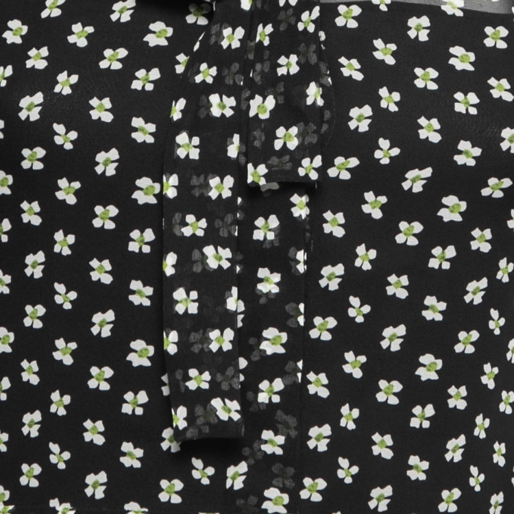مملوكة مسبقًا Dior Black Floral Printed Silk Button Front Flared Midi Dress S