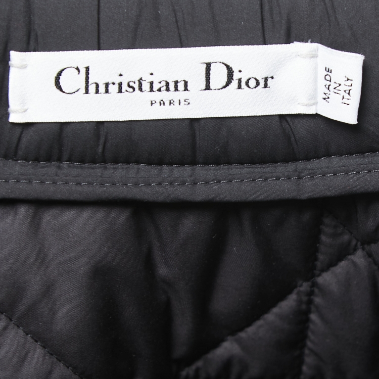 Pre Owned Dior Black Macro Cannage Quilted Synthetic A-Line Midi Skirt M