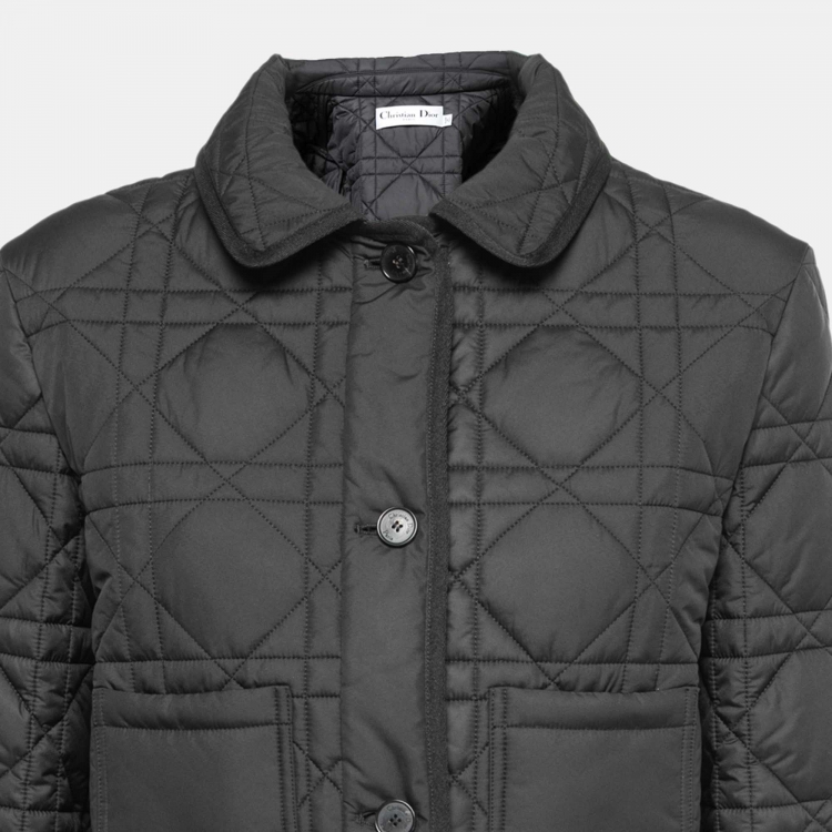 Pre Owned Dior Black Macro Cannage Quilted Synthetic Buttoned Crop Jacket L