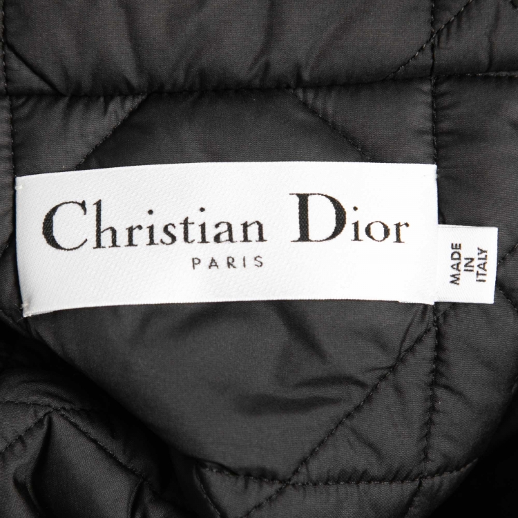 Pre Owned Dior Black Macro Cannage Quilted Synthetic Buttoned Crop Jacket L