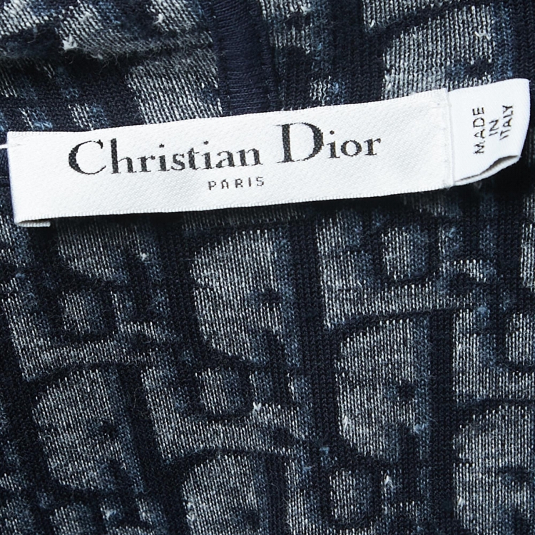 Pre Owned Dior Navy Blue Oblique Cotton Hooded Mini Dress S