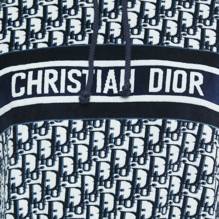 Pre Owned Dior Navy Blue Oblique Cotton Hooded Mini Dress S