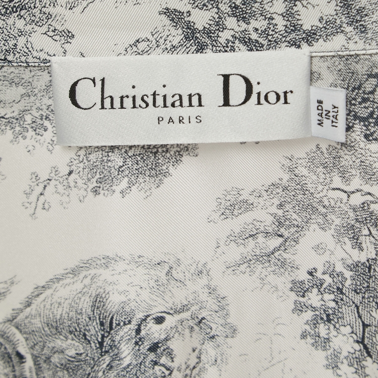 Pre Owned Christian Dior White/Navy Blue Animal Print Silk Pant & Top Set S