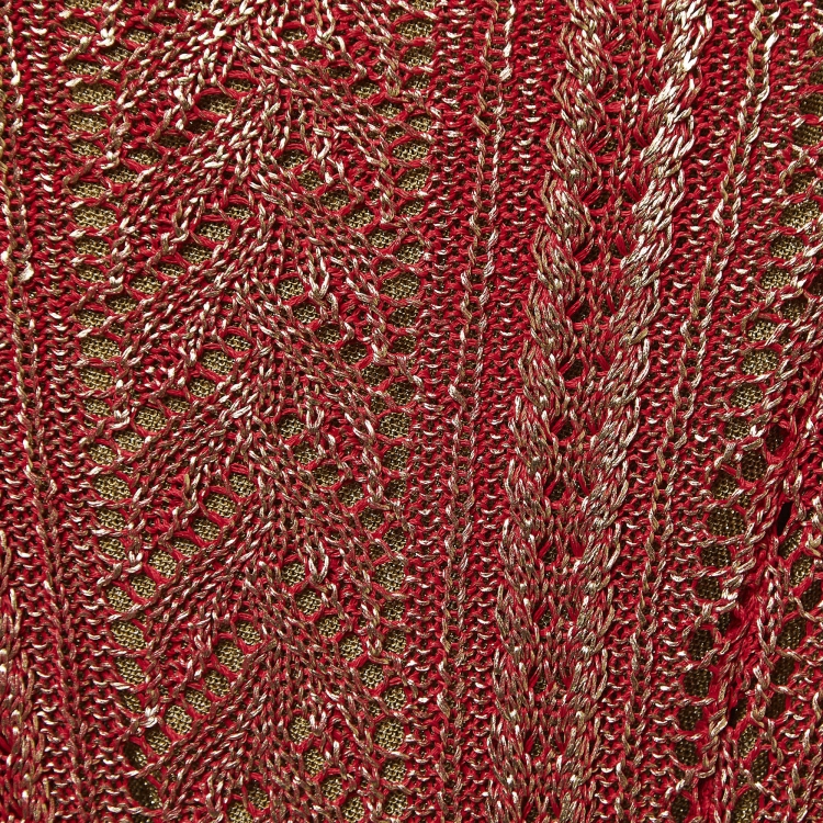 Pre Owned Christian Dior Boutique Red/Metallic Gold Effect Cable Knit Maxi Dress M
