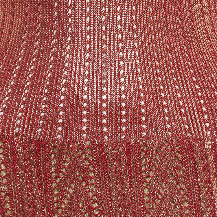 Pre Owned Christian Dior Boutique Red/Metallic Gold Effect Cable Knit Maxi Dress M