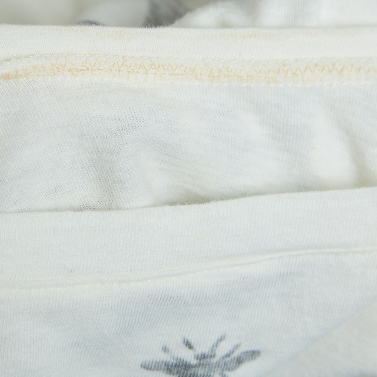 Pre Owned Dior White Printed Cotton and Linen Crew Neck T-Shirt S