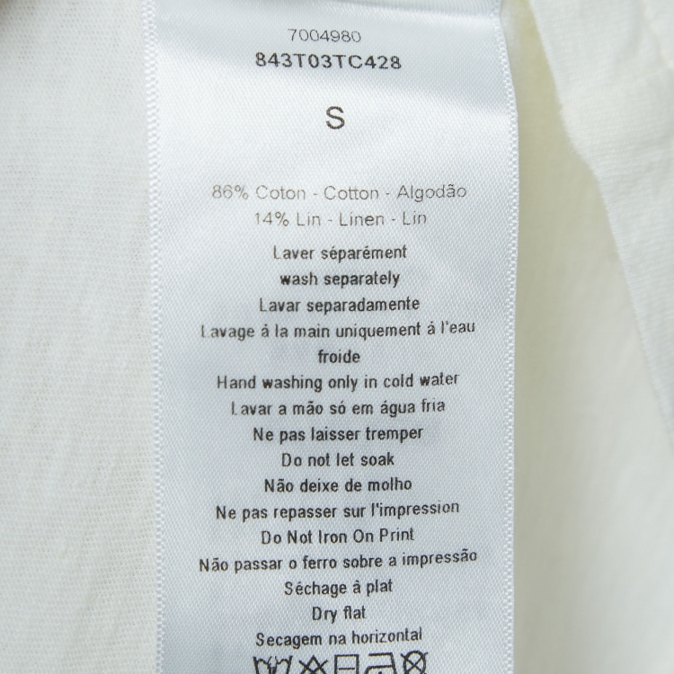Pre Owned Dior White Printed Cotton and Linen Crew Neck T-Shirt S