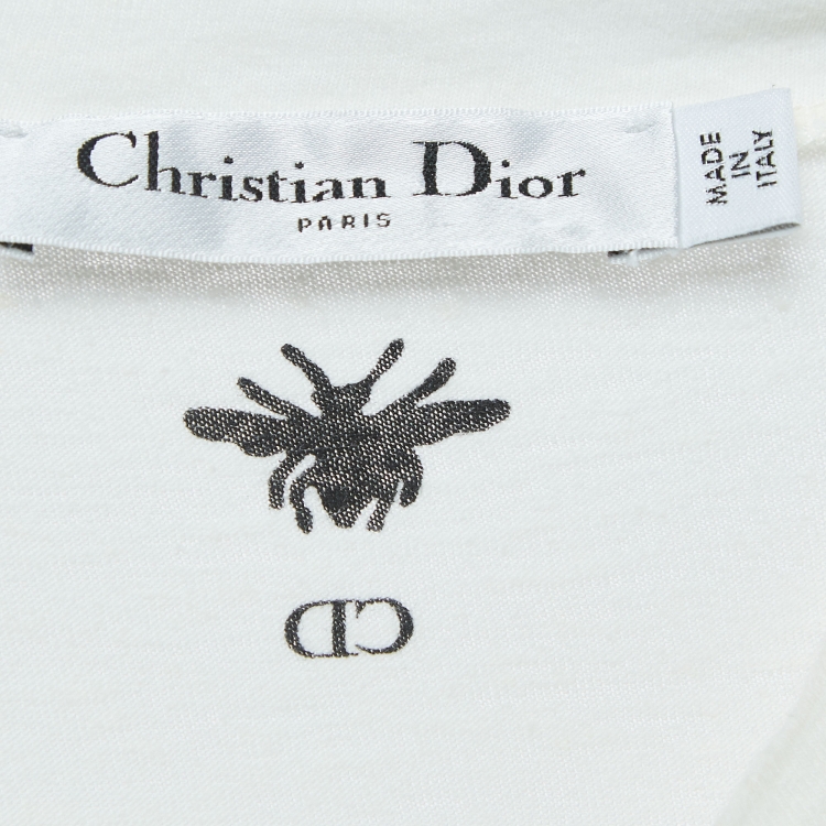 Pre Owned Dior White Printed Cotton and Linen Crew Neck T-Shirt S