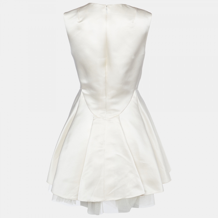 Pre Owned Dior Cream Silk Satin Mesh Trimmed Sleeveless Dress M
