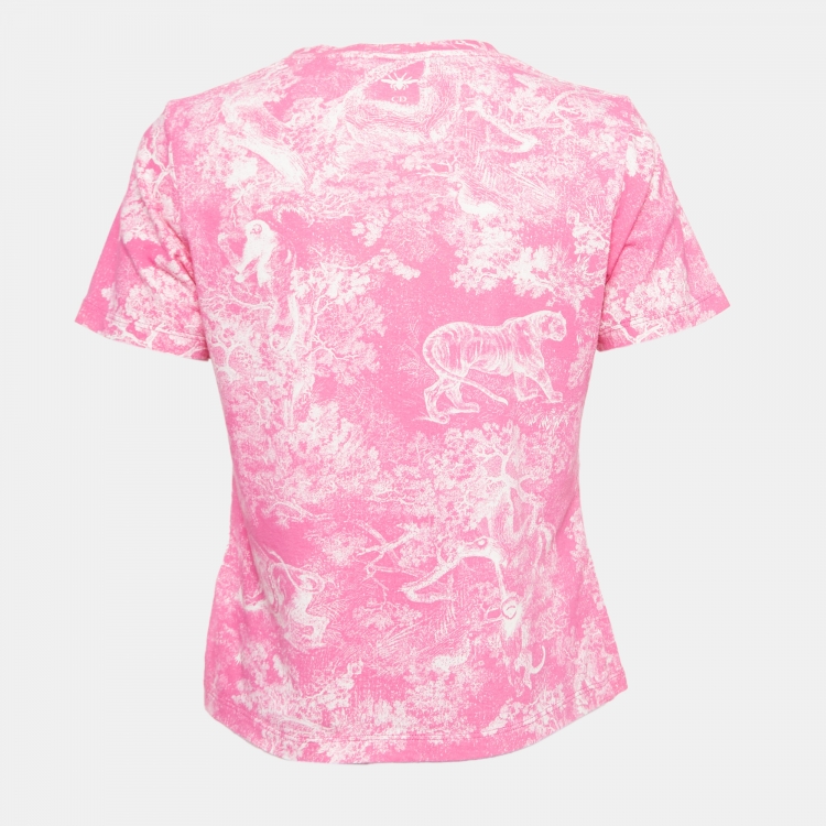 Pre Owned Christian Dior Pink Toile de Jouy Reverse Cotton and Linen Jersey T-Shirt M