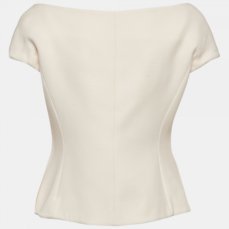 Pre Owned Christian Dior Cream Gabardine Double Breasted Off shoulder Top M