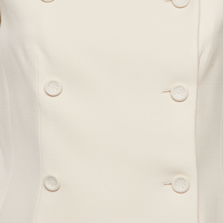 Pre Owned Christian Dior Cream Gabardine Double Breasted Off shoulder Top M