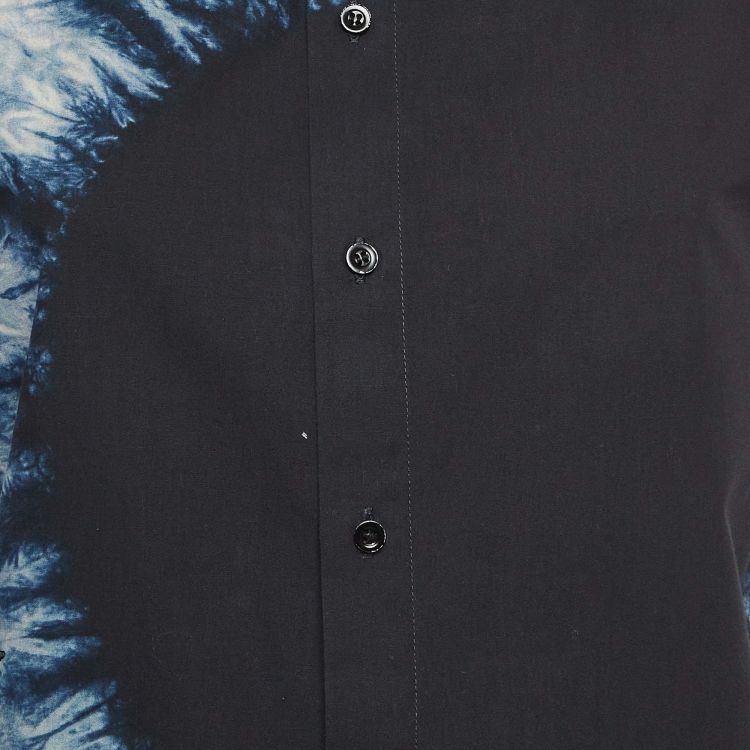 Pre Owned Dior Navy Blue Tie Dye Print Cotton Short Sleeve Shirt S