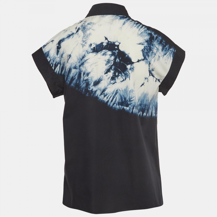 Pre Owned Dior Navy Blue Tie Dye Print Cotton Short Sleeve Shirt S