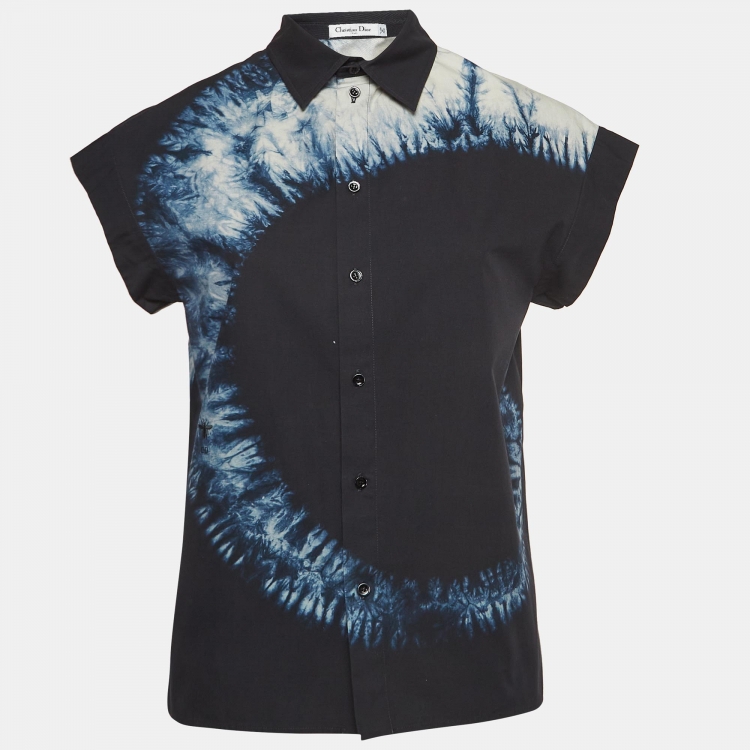 Pre Owned Dior Navy Blue Tie Dye Print Cotton Short Sleeve Shirt S
