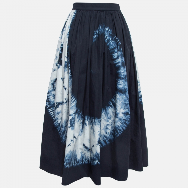 Pre Owned Dior Navy Blue Tie-Dye Printed Cotton Buttoned Midi Skirt S