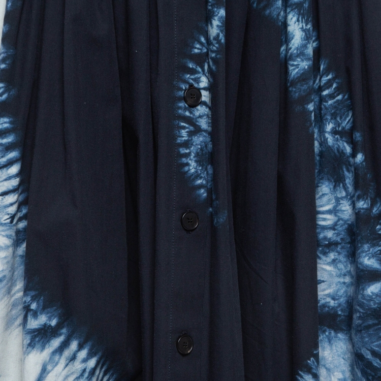 Pre Owned Dior Navy Blue Tie-Dye Printed Cotton Buttoned Midi Skirt S