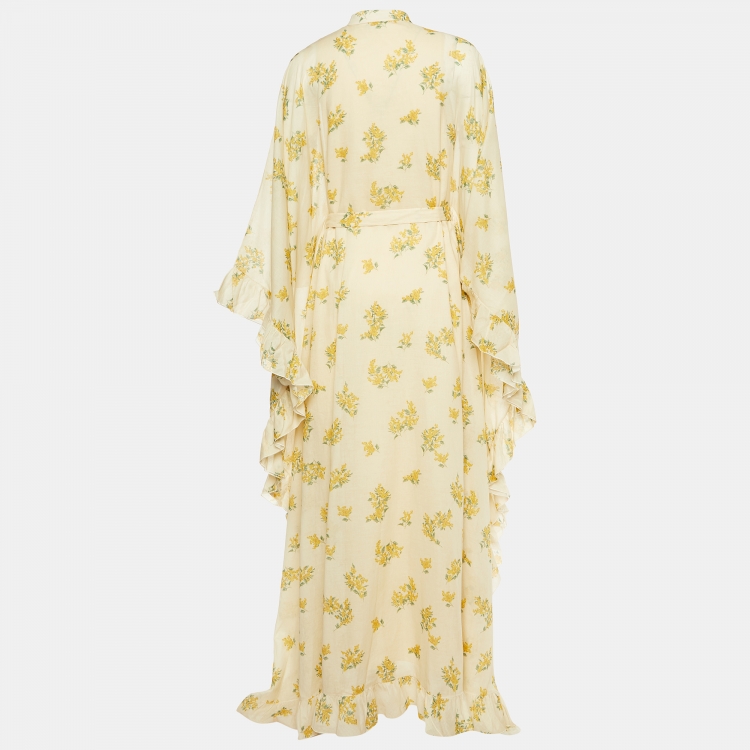 Pre Owned Christian Dior Cream Floral Printed Cotton Kaftan Dress M