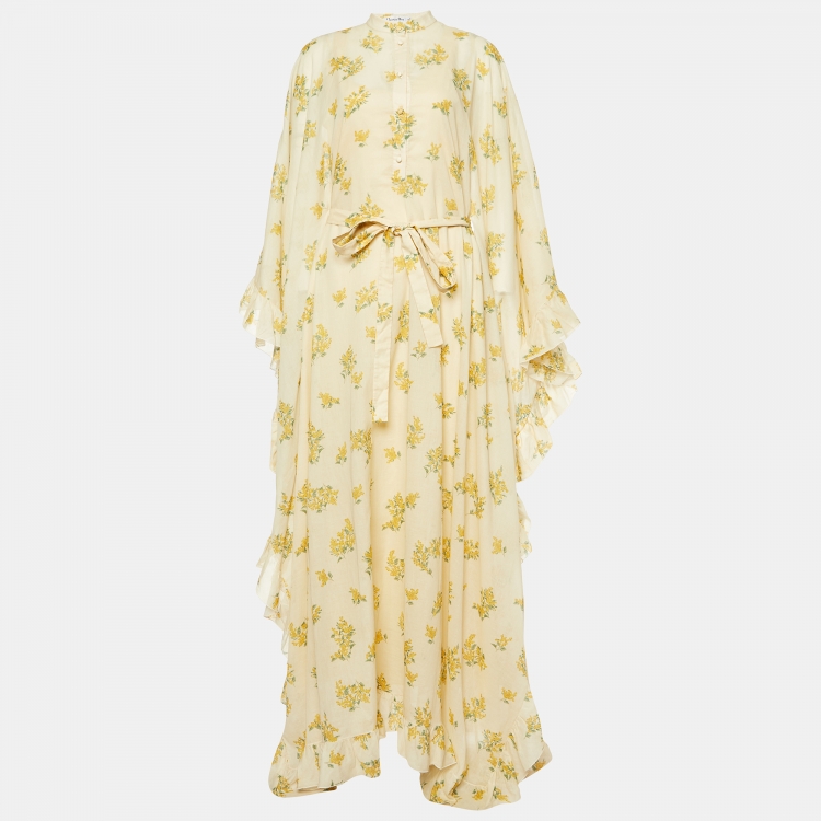 Pre Owned Christian Dior Cream Floral Printed Cotton Kaftan Dress M