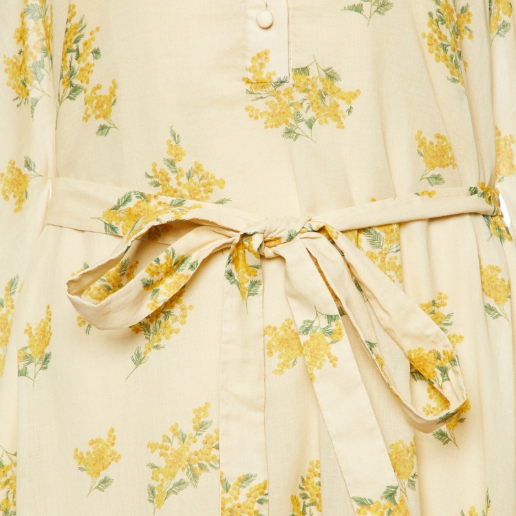 Pre Owned Christian Dior Cream Floral Printed Cotton Kaftan Dress M