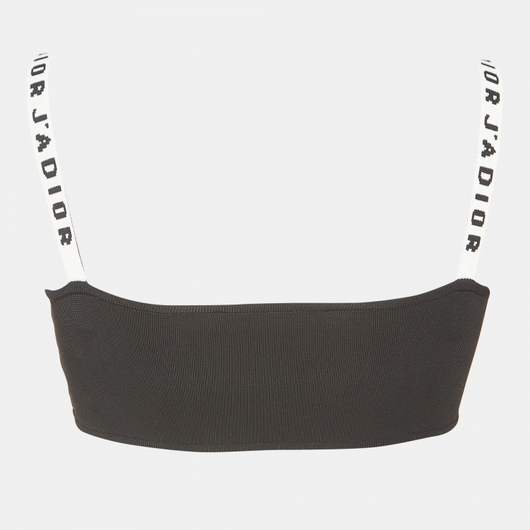 Pre Owned Dior Black Logo Printed Strap Knit Bralette Top XS