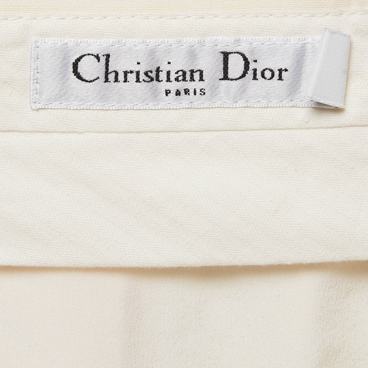 Pre Owned Christian Dior Cream Silk Blend Pencil Skirt S