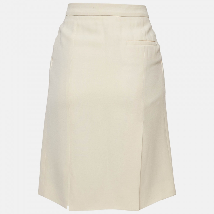 Pre Owned Christian Dior Cream Silk Blend Pencil Skirt S