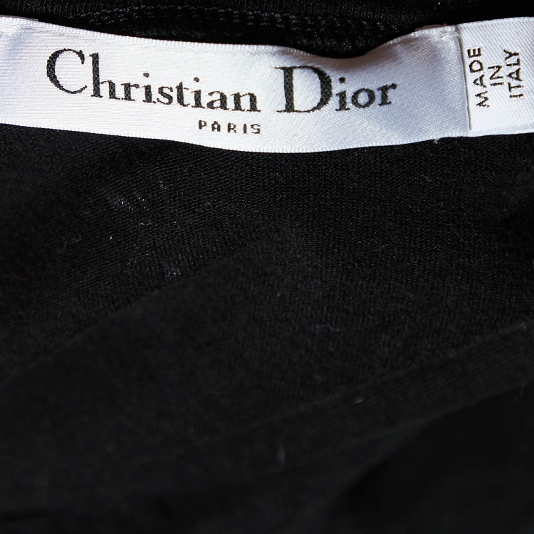 Pre Owned Christian Dior Black Slogan Print Cotton & Linen Crew Neck T-Shirt S