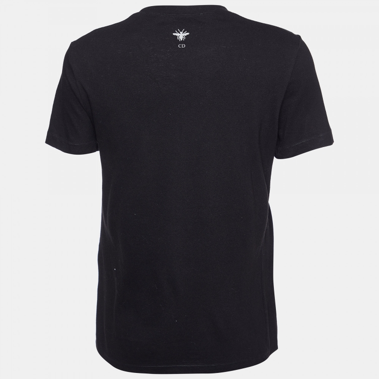 Pre Owned Christian Dior Black Slogan Print Cotton & Linen Crew Neck T-Shirt S