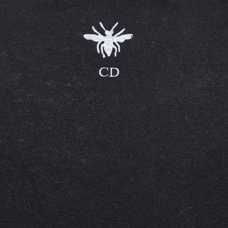 Pre Owned Christian Dior Black Slogan Print Cotton & Linen Crew Neck T-Shirt S