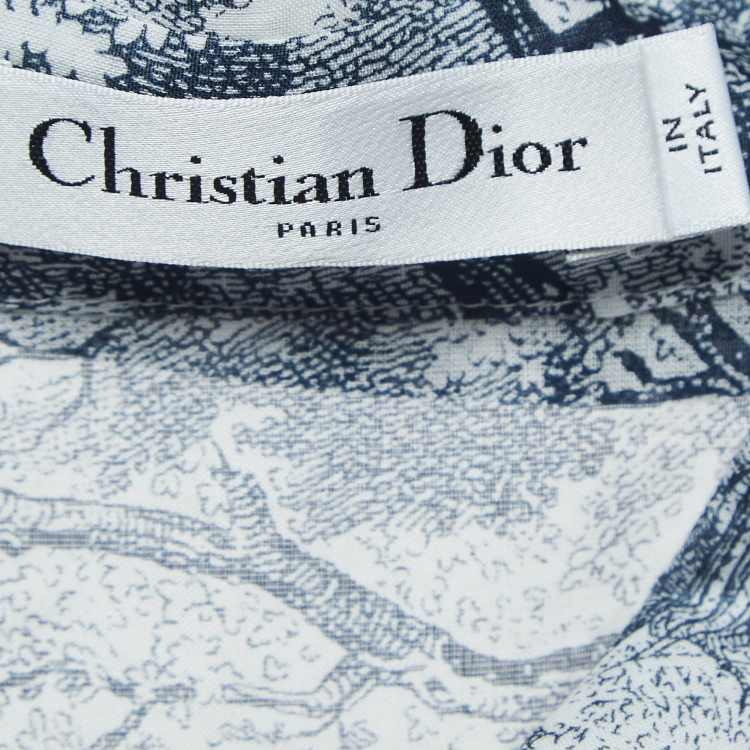 Pre Owned Dior White Toile De Jouy Print Cotton Midi Shirt Dress L